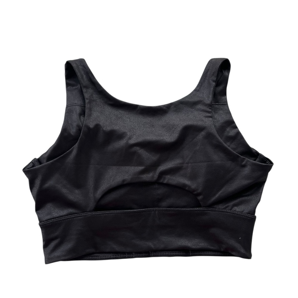 Rae Mode Women’s S Black Faux Leather Cut-out Longline Sports Bra Crop‎ Top Chic
